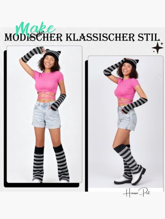 Polyester Y2K Crochet Beanie Set with Arm and Leg Warmers